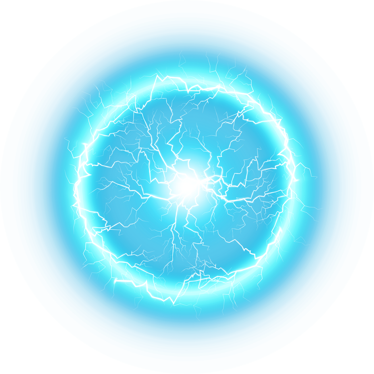 Blue Ball lightning on a transparent background. Abstract electric lightning strike. Light flash, thunder, spark. PNG.