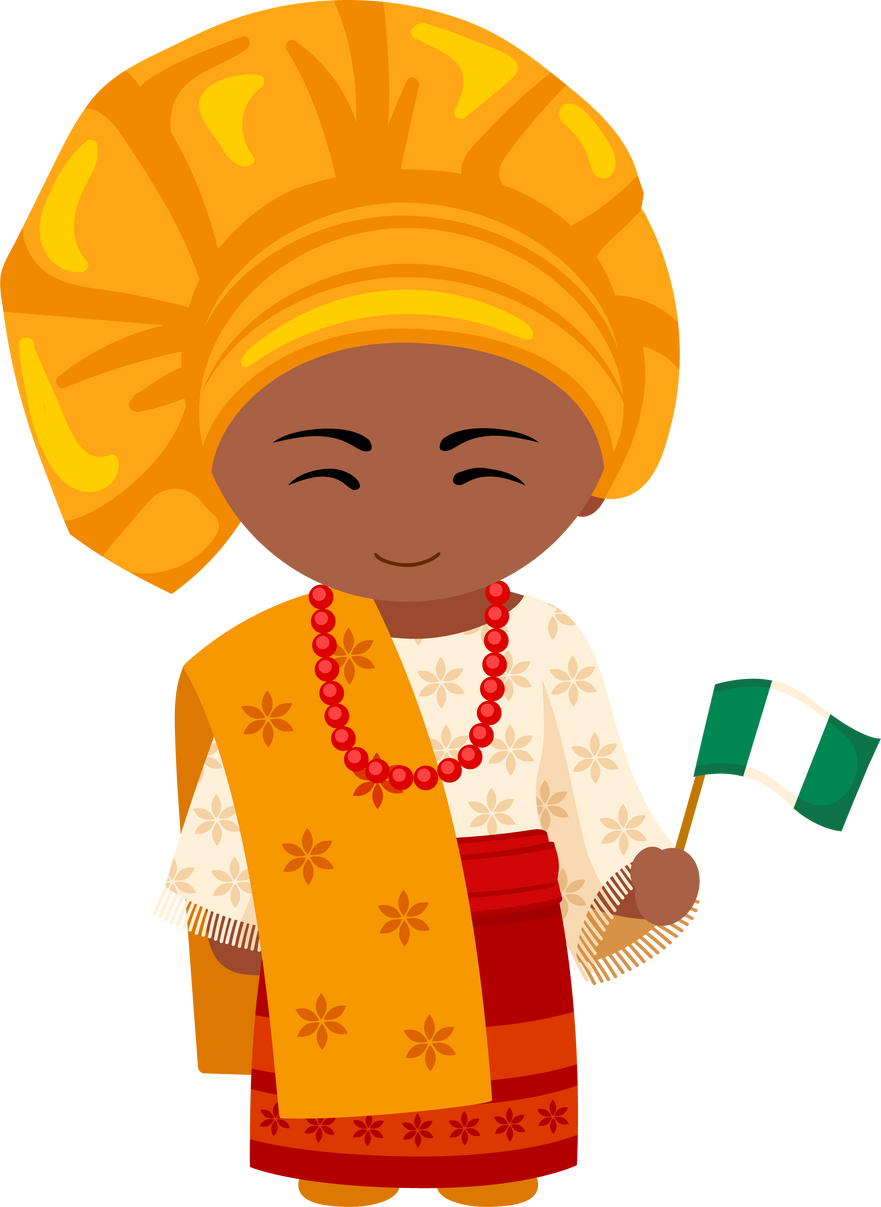 Woman in Nigeria ethnic dress with national flag.